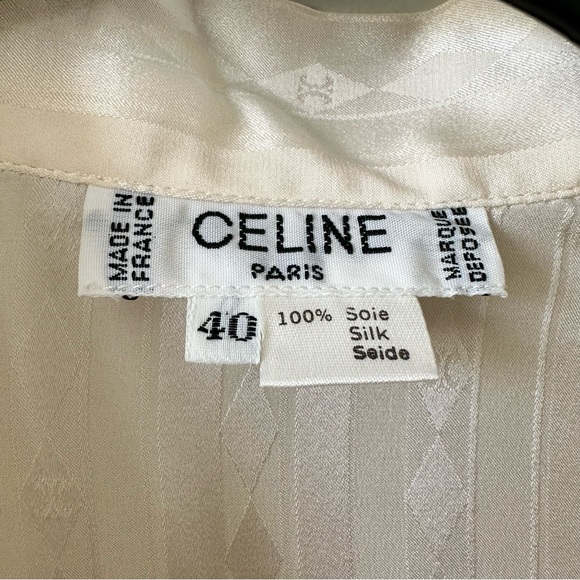 CELINE PARIS- Vintage Cream 100% Silk Pussy Bow Button Down Blouse (Size:40) - Picture 14 of 15